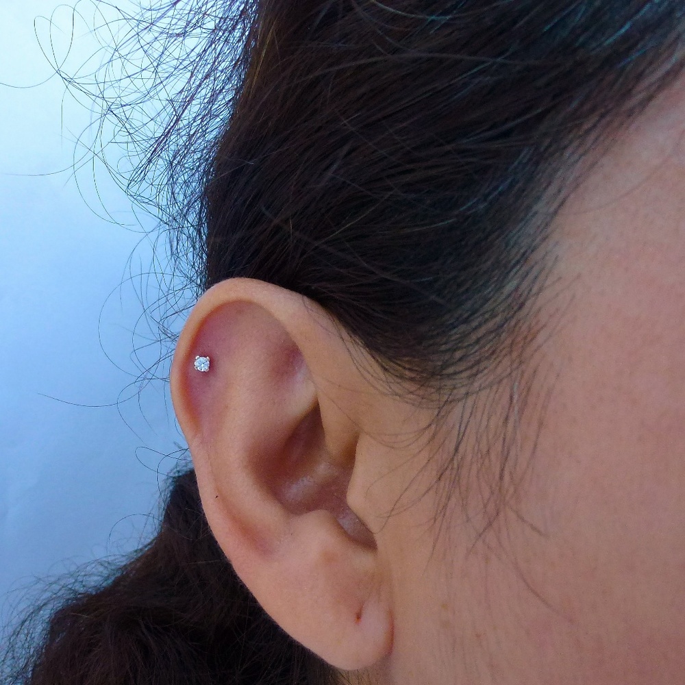 Tiny Genuine Diamond Earrings In Solid 14 K - Picture 7 of 7